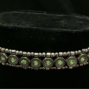 Elegant Silver toned and Green Beaded Bracelet